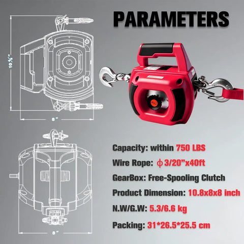 Portable Drill Winch With 750 Lb Pulling Capacity And 40 Ft Alloy Steel Wire Rope, Hand Winch For Lifting And Dragging, Lightweight One Person Setup, Heavy Duty Utility Tool For DIY Projects And Farm Or Workshop Use