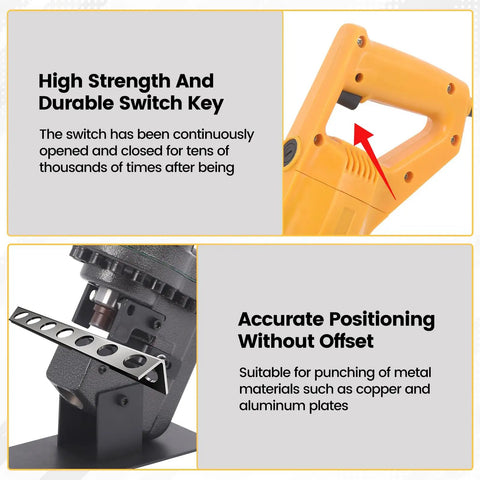 Beefy 1800W 20Ton Electric Hydraulic Hole Puncher With Five Dies shown with high strength switch key and accurate positioning features.