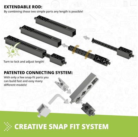 Creative Builder 30 In 1 Multimodel STEM Kit For Kids 7 And Up Motorized Vehicle Brick Set with extendable rods and snap-fit parts