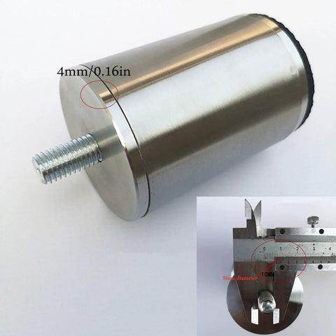 Brushed Stainless Steel Furniture Legs Set Of 4 Adjustable Round Metal Feet M10 Thread with caliper measurements