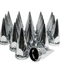 20 Pack Chrome Spike Lug Nut Covers For Semi Trucks 33mm Thread On ABS Plastic Rust Resistant Screw On Nut Covers With Sharp Spikes And That High Gloss Chrome Vibe arranged in a row