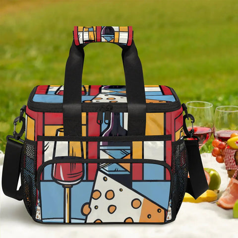 Go To Insulated Picnic Backpack With Large 12x9 Inch Capacity, Red Wine Color Lunch Tote for outings in nature setting