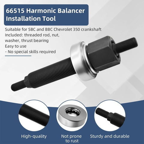 Harmonic Balancer Installation Tool Kit For Chevy SBC And BBC Engines With Threaded Rod Nut Washer And Thrust Bearing Fits Chevrolet 350 Small Block And Big Block Cranks with threaded rod and thrust bearing