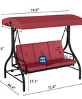 Three Seat Go To Outdoor Patio Swing With Adjustable Canopy And Backrest Thickened Removable Cushions Converts To Bed Iron Frame