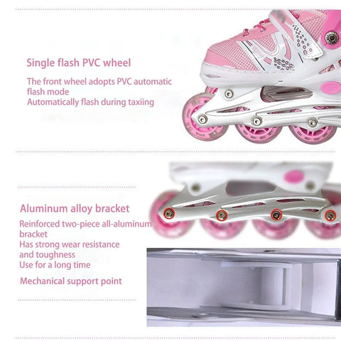 Light Up Wheels Roller Skates For Girls Boys And Adults With Adjustable Sizes For Indoor And Outdoor Play Pink Small EU 31 34 Dope Comfort PU Mesh Inline Skates showing pink wheels and brackets