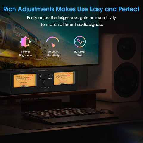VU3 Pro Dual Analog VU Meter For Audiophiles 2 Way Amplifier Switch And Speaker Selector 2 In 2 Out Audio Switcher Box on desk