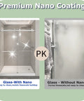Heavy Duty Frameless Double Bypass Sliding Shower Door 55 To 60 Inches Wide By 76 Inches Tall displaying premium nano coating benefits.