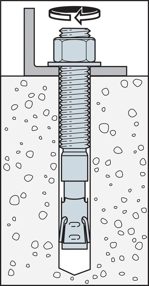 Close-up of Heavy Duty Stainless Steel Wedge Anchors One Half In By Five Half In for secure installation in concrete.