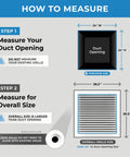 Diagram showing how to measure for Aluminum Return Air Grille 24 By 24 Inches For 1 Inch Filters With Easy Airflow And Linear Bar Design.