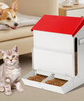 Game Changing Gravity Fed Auto Cat And Dog Food Bowl Station For Two Fur Kids Featuring Leak Proof Double Stainless Troughs Tough Outside Kibble Dispenser with cat and dog.