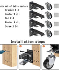 Installation steps for Heavy Duty Retractable Workbench Caster Kit Set Of Four With Hella Sturdy Side Mounting Brackets.