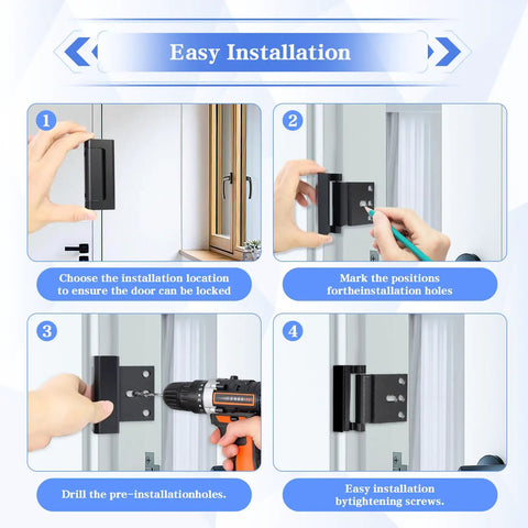 Installation process of Child Safe Door Reinforcement Lock 2 Pack With 800 Pounds Of Force Heavy Duty Aluminum Inward Door Security Lock 3 Inch Stop