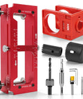 Top Shelf Door Hinge Mortise Jig And Lock Installation Kit For Interior Wood Doors with adjustable aluminum and drill bits.