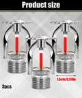 3Pc Pendant Fire Sprinkler Heads Quick Response Water Spray Down System showing sizes 5.2cm height and 1.5cm width for home safety.