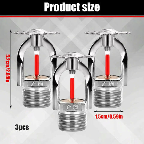 3Pc Pendant Fire Sprinkler Heads Quick Response Water Spray Down System showing sizes 5.2cm height and 1.5cm width for home safety.