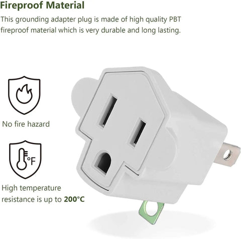 2 Pack ETL Listed 3-Prong To 2-Prong Adapter, Polarized Grounding Converter, Fireproof PBT Material, Close-Up View