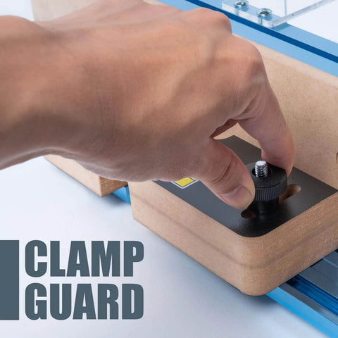 Adjustable Box Joints Jig For Table Saws And Router Tables with MDF sub fence and clamp guard being adjusted