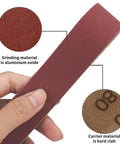 Heavy Duty Mixed Grit Sanding Belts For Mini Belt Grinders 1.2 X 13 Aluminum Oxide Strips 120 To 1000 Assorted Pack shown in hand.