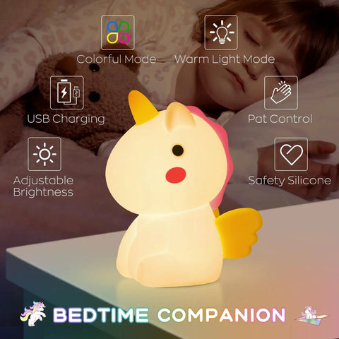 Unicorn Night Light For Kids With Dimmable Multi Color Glow Rechargeable Silicone Unicorn Lamp For Girls Bedroom on bedside