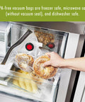 Fresh And Save 10 Piece Vacuum Sealer Bags Set For Sous Vide Meal Prep And Freezer Storage Assorted Sizes Keeps Food Fresh Up To Five Times Longer And Cuts Waste being used for bagels in freezer