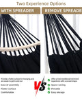 Ultra Sturdy Double Hammock With 550 Pound Capacity, 320GSM Canvas, showing spreader bar options, black.
