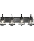 Darby 4 Light Bathroom Vanity Light Fixture 30 Inch Weathered Iron Finish Wall Mount Vanity Sconce with clear seedy glass shades