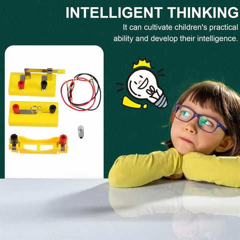 Hands On Light Bulbs In Series Electrical Science Kit For Primary Students shown with components and thoughtful child.
