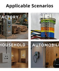 Image showing scenarios for All-In-One Terminal Blocks Kit for DIY and Pro-Grade Projects in factory, household, and automobile settings.