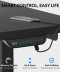 Rock Solid L Shaped Electric Standing Desk Triple Motor Height Adjustable Corner Workstation Sixty Three Inch Heavy Duty Sit Stand Home Office Desktop Smooth Operator For Multi Monitor Displays Black control panel showing height display and memory presets.