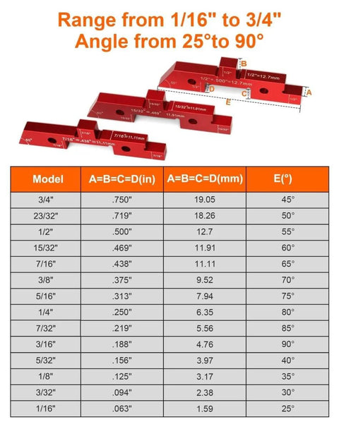 Pro Grade 14 Piece Aluminum Woodworking Setup Blocks Kit With Storage Case Router Table Height And Depth Gauges tool sizes
