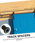 4 Pack Sliding Barn Door Track Spacers Set For Wall And Rail Connectors Easy Install Hardware, iron spacer close-up with blue barn door