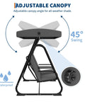 Side view of Two Person Outdoor Porch Swing Chair with Adjustable Canopy showing waterproof feature and 45-degree swing.