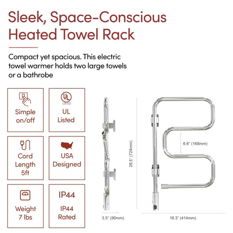 4 Bar Polished Chrome Wall Mounted Towel Warmer With Swivel Bars Plug In Electric Towel Rack For Bathroom Space Saving