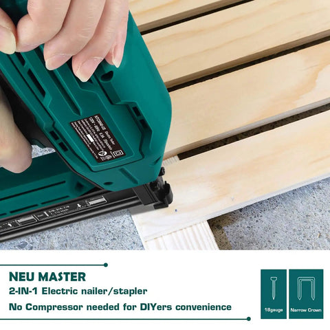 Cordless Electric Brad Nailer And Staple Gun For Upholstery And Woodworking No Compressor Needed in use on wood slats