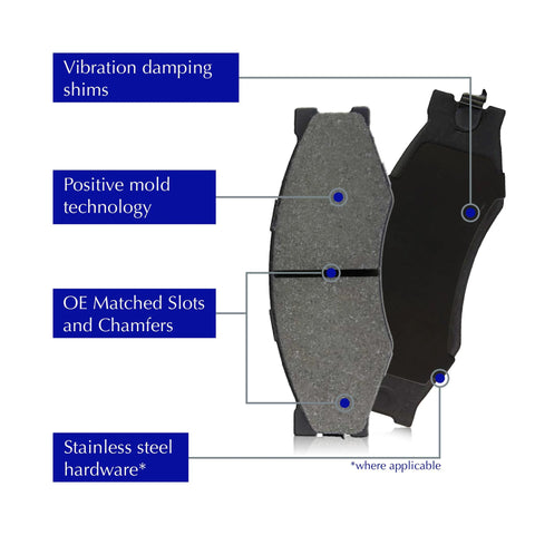 Centric Premium rear ceramic brake pads set for Nissan/Renault; includes vibration-damping shims and OE-matched slots.