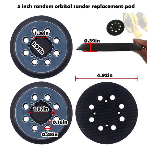 Two Pack Five Inch Eight Hole Hook And Loop Sanding Pad Replacement For DeWalt Orbital Sanders Built Tough For Real DWE6421 DWE6423