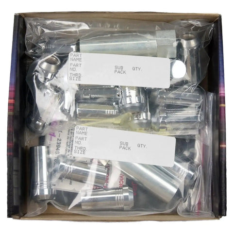 Box containing Chrome SplineDrive 6 Lug Wheel Install Kit with M14 x 1.5 Threads Cone Seat Lug Nuts, installation tool, key.