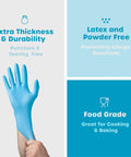 Person wearing Blue Disposable Vinyl Gloves 100 Count Powder Free And Latex Free Comfy Flexible Fit For Cleaning Food Prep