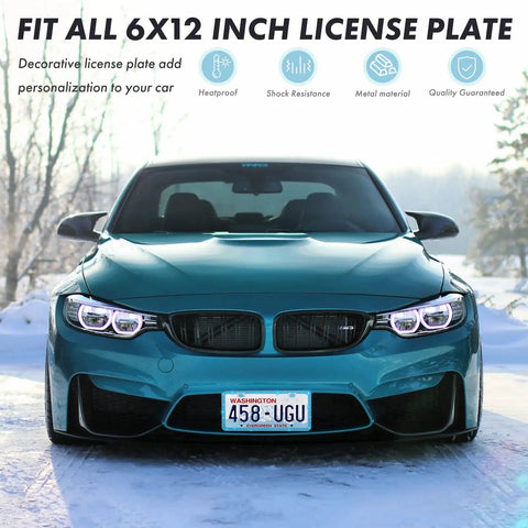 Front view of car with Bling Crystal License Plate Frame With Rhinestone Diamonds, Easy Install Car Plate Holder