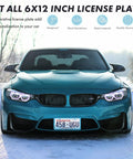 Front view of a car with Sparkly Bling License Plate Frame With Crystal Rhinestones And Diamond Screw Set Two Pack AB Color