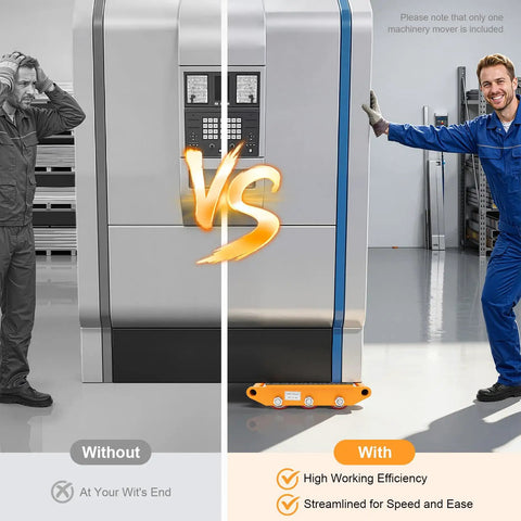 Badass Heavy Duty Machinery Mover Skates With 33000 Lb Load Capacity showing comparison of lifting efficiency with machinery.