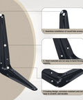 Detailed view of Beefy Heavy Duty Metal Floating Shelf Brackets 5x6 Inch Black L Shaped with round holes and corrosion-resistant coating.