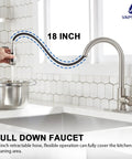 Kick Up Your Kitchen Vibes With This Top Tier Stainless Steel Faucet Boasting A Smooth Pull Down Sprayer That Delivers Zero Drip Action And Hassle Free Spray Modes Straight To Your Sink Setup, showcasing an 18 inch retractable hose.