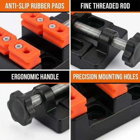Compact Mini Bench Vise Featuring Smooth Parallel Jaw Clamping For Precision Watch Repair Sculpture Diy Carving And Home Shop Projects Built Different Heavy Duty, showing anti-slip rubber pads and ergonomic handle.