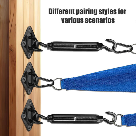 Heavy Duty Stainless Steel Awning Attachment Set For Sun Shade Sail Outdoor Patio Garden Hardware Kit For Triangle Square And Rectangle Sails Rust Resistant Easy Install Black showing attachment detail of pad eye and turnbuckle on wood post
