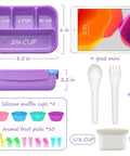Colorful 4 Compartment Bento Lunch Box Set For Kids And Adults With 1200ml Capacity Includes Sauce Container Utensils Food Picks And Muffin Cups Purple Color Perfect For School Lunches Meal Prep And On The Go components shown