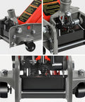 Heavy Duty 3 Ton Hydraulic Floor Jack Red 6600 Lbs Capacity Fast Lift showing detailed mechanics and features from multiple angles.