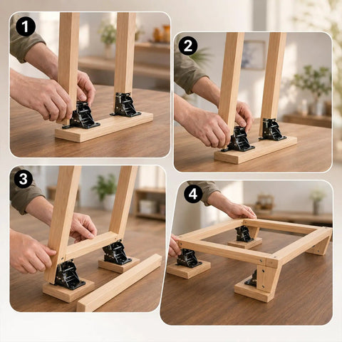 Assembly of 8 Pack Locking Hinge For Beefy Heavy Duty Folding Table Brackets With Screws, step-by-step connection process.