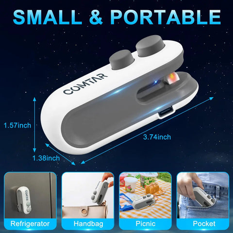 Mini 2 In 1 Bag Sealer And Cutter Portable USB C Rechargeable Heat Seal Machine With Magnet For Plastic Bags in white.