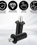 8 Piece Black Metal Cabinet Door Damper Pins Spring Loaded Telescopic Pivot Pins For Cabinet Doors And Shutters Furniture Repair And Maintenance Kit For Quick Home Repairs, showing close-up of two black spring-loaded pins with silver tips against design elements.